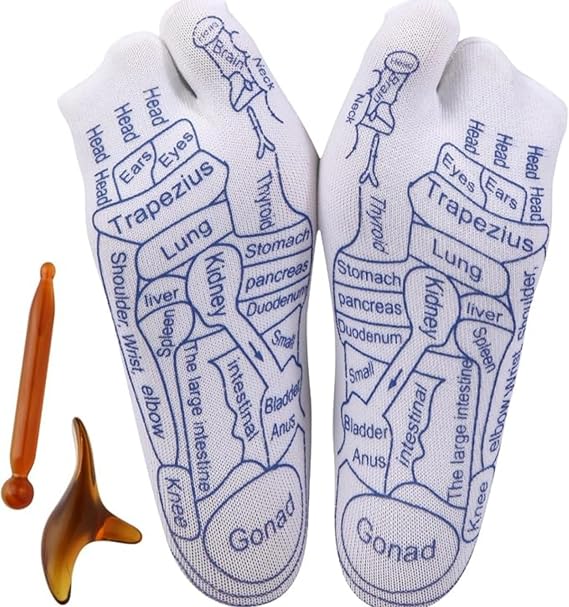 Reflexology Socks & Physical Therapy Foot Massage Kit for Fatigue Relief – Women Health Care Set to Promote Blood Circulation (3-Piece) Professional Health Care