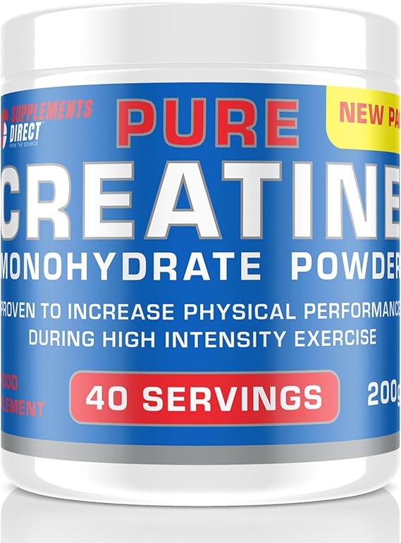 Supplements Direct - Creatine Monohydrate Powder - 200g - 40 Servings - Pure Creatine - Improves Recovery Time - Reduces Muscle Soreness - Creatine Supplement - Ideal for High Intensity Exercise