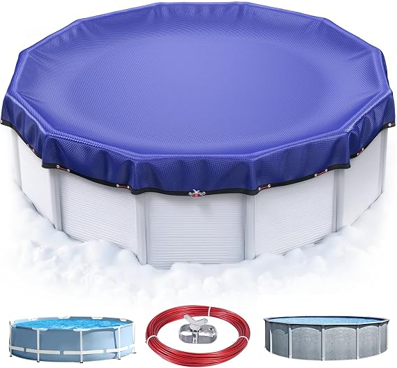 UIRWAY [200GSM Heavy Duty] 18FT Winter Pool Cover 2026 Upgrade Pool Cover for Above Ground Round Pools, UV & Cold Resistant Swimming Pool Cover, Tearproof Tarp with Cable System