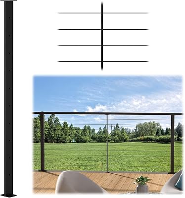 Muzata Black Super Thin Intermediate Cable Railing Post 36 Inch 36x38x2 Level Drilled Surface Mount T304 Stainless Steel Cable Railing System Kit Indoor Outdoor PS32 BH4S