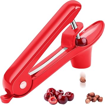 Cherry Pitter, Olive Pit Remover Tool Cherries Corer Pitter with Hand-held Push, Olives Seed Corer with lock design, Durable Remove Cherries Pit corer for Cherry Jam -Red
