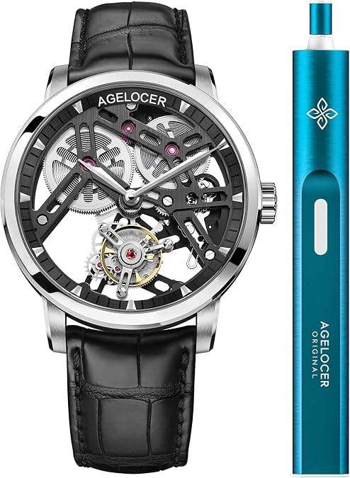 AGELOCER Men's Top Brand Double-Sided Hollow Tourbillon Hand-Operated Mechanical Transparent Caseback Luxury Watch