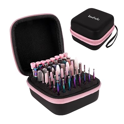 Lavinda Pink Nail Drill Bits Holder, 64 Holes Dustproof Organizer Case with High Density Foam - Secure Drill Bit Storage for 332 Bits Drill Bits Not Included