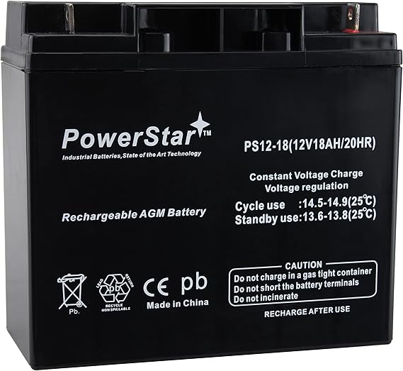 12 Volt 18 Ah Rechargeable Battery with Nuts and Bolts replaces 51814 6fm17 6-dzm-20 6-fm-18 lcx1220p