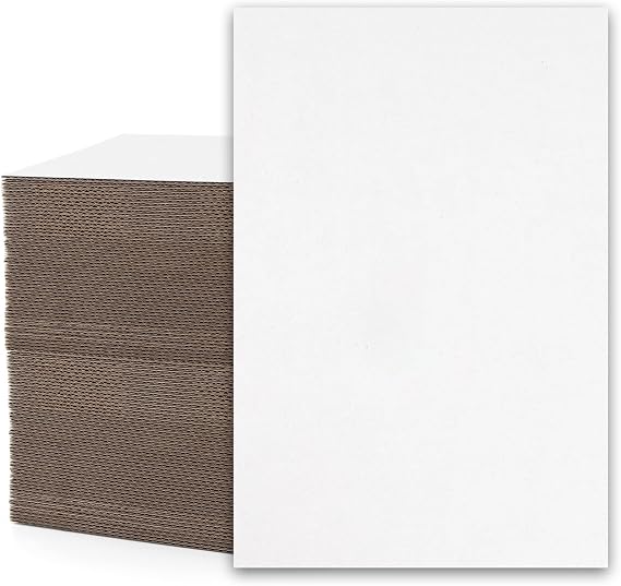 Mat Board Center, 100 Pack 4x6 Inch Corrugated Cardboard Sheets | Flat Cardboard Inserts for Mailing, Packaging & Shipping, Cardboard Backing, Craft Card Board (White on one side)