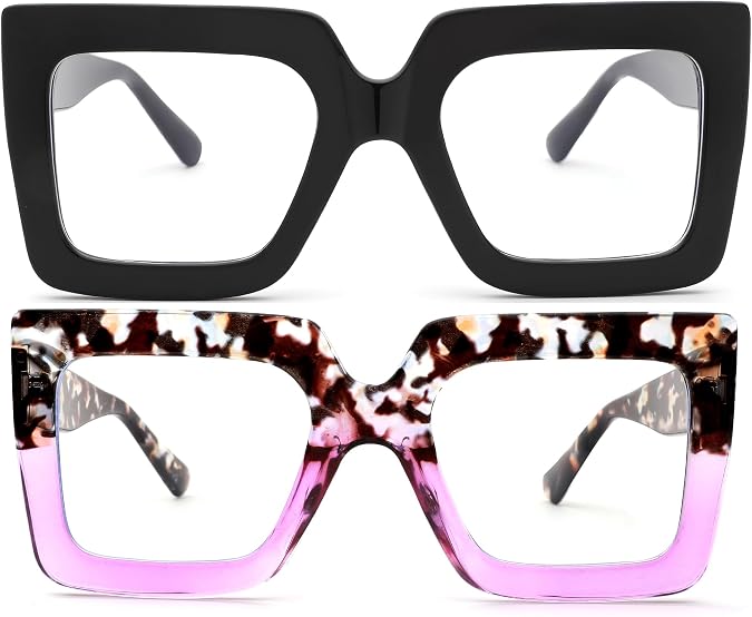 Oversized Blue Light Glasses for Women - Fashion Square Big Frame Non-Prescription Clear Eyewear