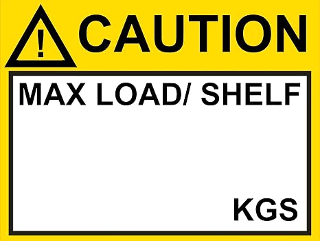 Pallet Rack Capacity Label, 3×4 In. / 76.2×101.6 mm Industrial Strength Sticker for Warehouse Safety, CAUTION MAX LOAD/SHELF KGS, 0.004" (0.1 mm) Thick, Case of 2 Packs, 25 Pcs/Pack, Smooth MU01