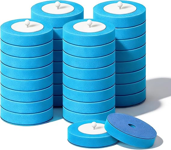 SOPAMI 32pcs Disposable Toilet Brush Refills,3-Layer Pre-Loaded Rich Foam | Toilet Bowl Wand Refills Pre-Loaded with Cleaner Toilet and Bathroom Cleaning Supplies Sponge Replacement (Blue)