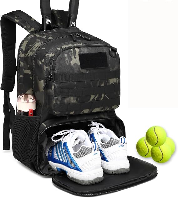 Tactical Tennis Backpack for Men & Women with Shoe Compartment Tennis Padel Bag Holds 2 Rackets Sports Backpack