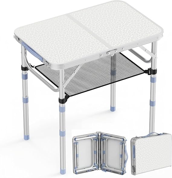 2FT Small Folding Table Portable Camping Picnic Table 3 Adjustable Height