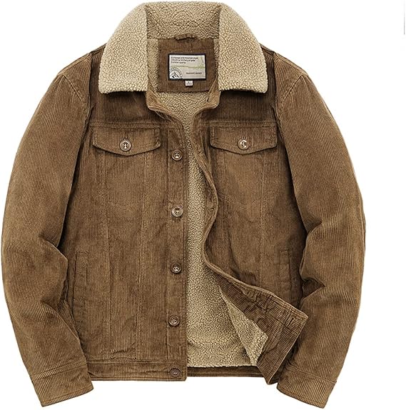 utcoco Men's Vintage Fleece Sherpa Lined Corduroy Denim Trucker Jackets Lapel Button Down Thickened Winter Coats