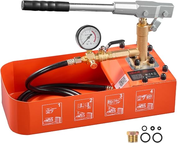 VEVOR Hydrostatic Test Pump 2 Gallon Hydraulic Manual Water Pressure Tester, Single Valve Hydrostatic Water Pipe Leakage Pressure Test Pump Kit with Gauge & Tank, 0-50 Bar Range, for Pipeline Heating