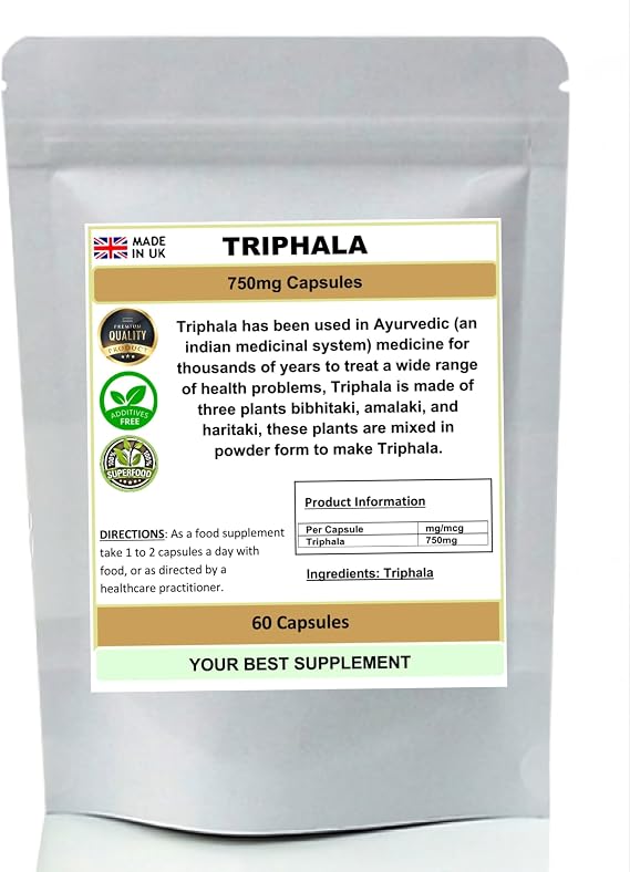 Triphala Capsules 750mg 100% Pure (Super Strength) No addtivies No fillers (60)