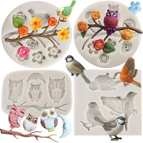 Bird Silicone Moulds Owls Tree Branch Fondant Mould Set of 4
