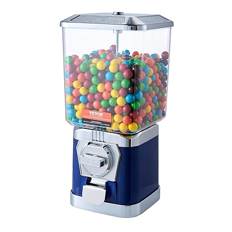 VEVOR Gumball Machine, 17"H Home Candy Vending Machine, PC Gumball Dispenser, Bubble Gum Machine for Game Stores, Coin Operated Gumball Bank for Capsules Bouncy Balls Candy, Blue
