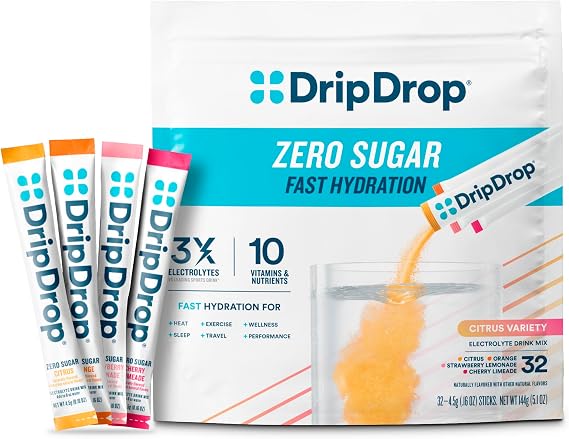 DripDrop Hydration Sugar Free Electrolyte Packets, Variety Pack, 32 Count