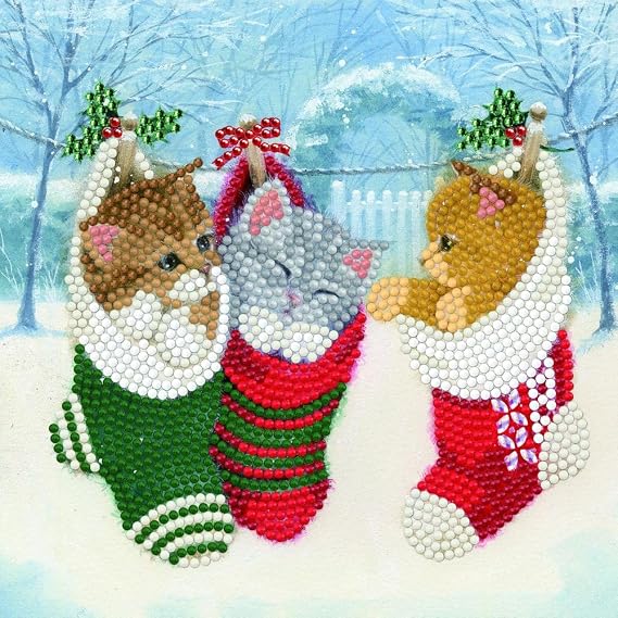 Crystal Art Diamond Painting Card Kit - Christmas Kittens- Create Your Own 7"x7" Card Kit - for Ages 8 and up