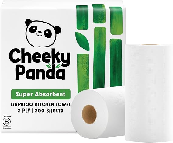 The Cheeky Panda - Bamboo Paper Towels | Mega 100 Sheet Paper Towels Rolls | 200 x 2 Ply Paper Towel Sheets | Strong and Sustainable
