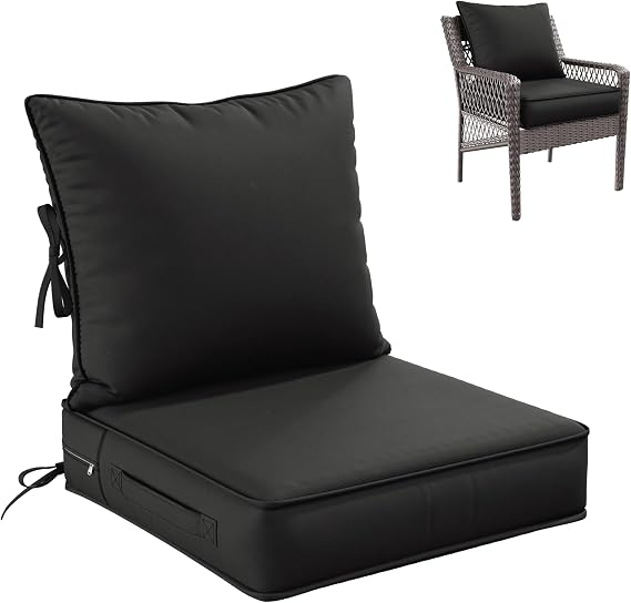 Premium Outdoor Seat Cushion Chair Cushions for Patio Furniture 19 L X 19 W X 4 H Waterproof & Fade Resistant Deep Seat and Backrest Cushion Set with Removable Covers for Chair, Sofa