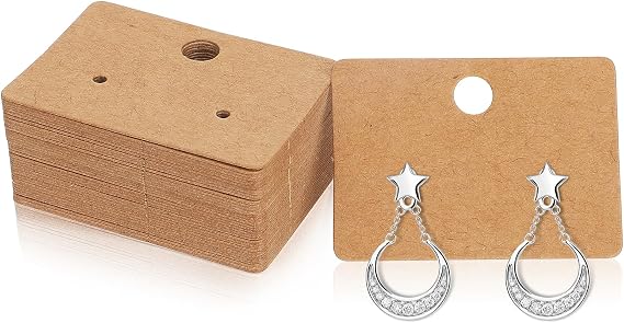 100 Pcs Earring Cards Earring Display Holder Cards Paper Hanging Earrings Tags for Jewelry Display Ear Studs (Brown)
