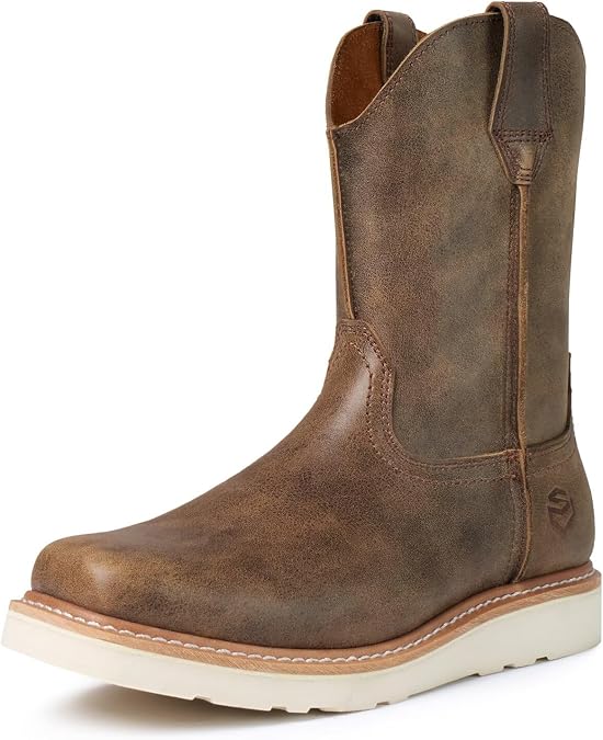 SUREWAY Men's Western Cowboy Boots Square Toe | Thicker Leather,Oil/Slip Resistant Rubber Sole with Embroidered