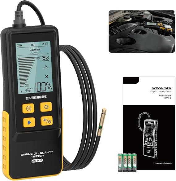 Engine Oil Quality Tester for Gasoline & Diesel | Digital Oil Diagnostic Tool Handheld Analyzer with 31.5in Probe, 2.8in Display
