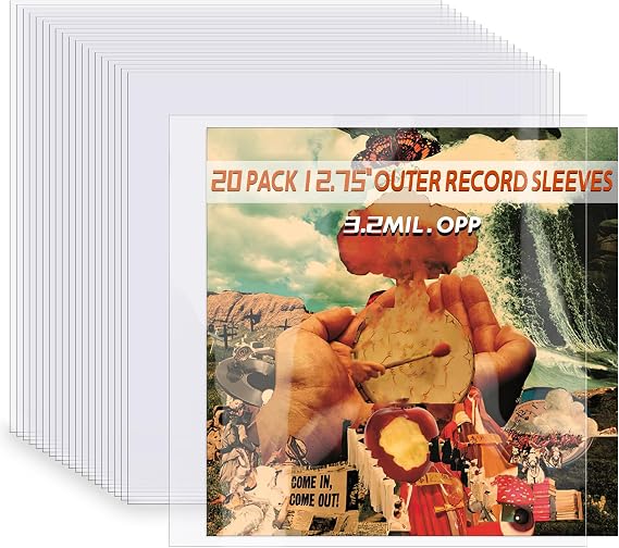 20 Clear 12" Outer Vinyl Record Sleeves for Single & Double Vinyl Records | 3.2Mil thick, acid-free, Protects LP covers from dust, scratches & fading, Fits single & double vinyl