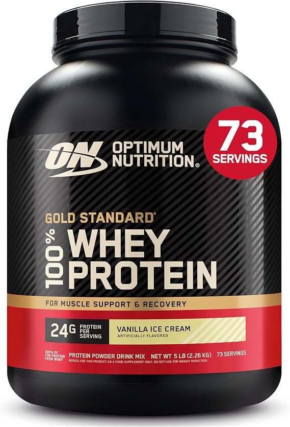 Optimum Nutrition Gold Standard Whey Protein Powder, Vanilla Ice Cream, 5LB