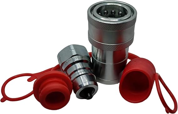 1-Set 1" Ag ISO5675 Carbon Steel Hydraulic Quick Disconnect Coupling/Coupler Poppet Valve,Pioneer Type, Set w/Dust Cap