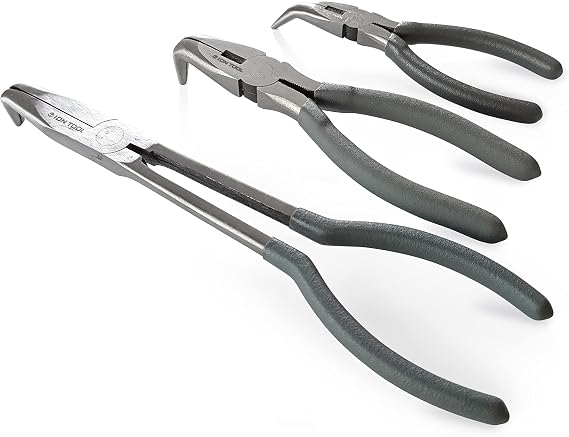 Angled Long Needle Nose Pliers 3 Pcs Set 11 & 7 & 6" 90/45 Degree Bent Nose Pliers