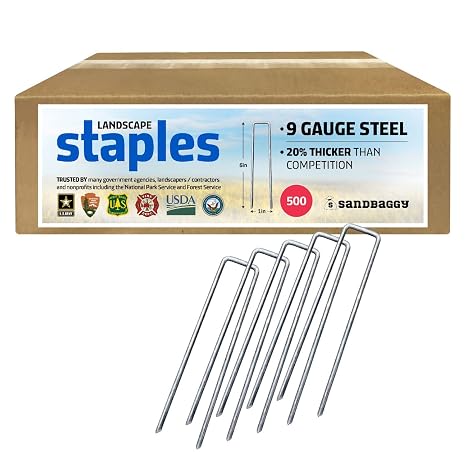 Sandbaggy 6 inch Landscape Sod Staples (9 Gauge Steel) ~ Great for Hard Soil - 20% Thicker Than Competition - Trusted by Farmers & Contractors Across USA (500 Staples)