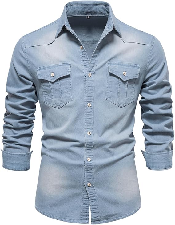 Men's Denim Shirts Regular Fit Cotton Long Sleeve Shirt