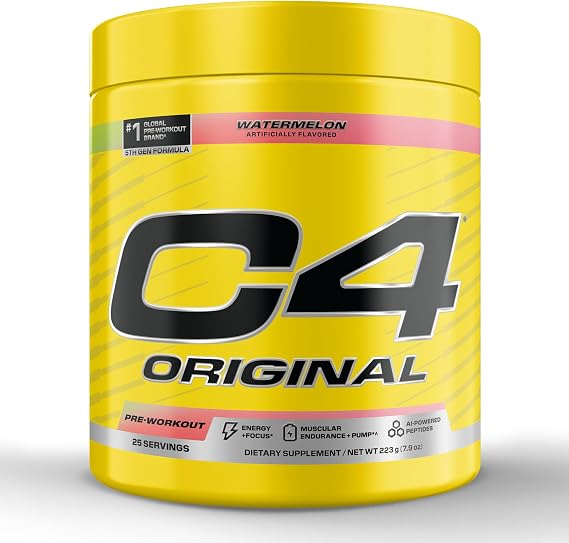 C4 Original Pre Workout Pre-Workout for Endurance, Focus & Performance with 200mg Caffeine, Beta-Alanine, Creatine Nitrate, L-Arginine & PeptiPump Sugar Free, 25 Servings, Watermelon