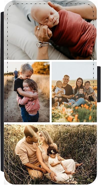 Personalised Phone Case Compatible with iPhone 17 Pro Custom Leather Flip Wallet Case Any Photo Printed Four Pics Anti Drop Personalised Case