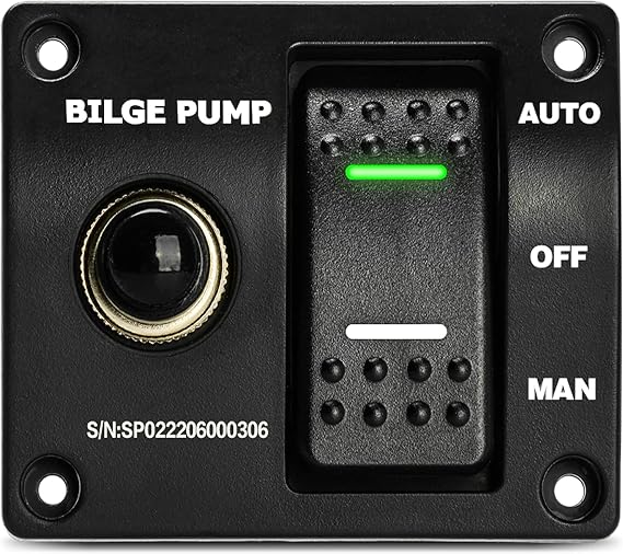 Briidea 3-Way Bilge Pump Switch Panel (Auto-Off-Manual) with LED Indicator, Control DC 12V/24V Bilge Pump, Built in 15A Circuit Breaker