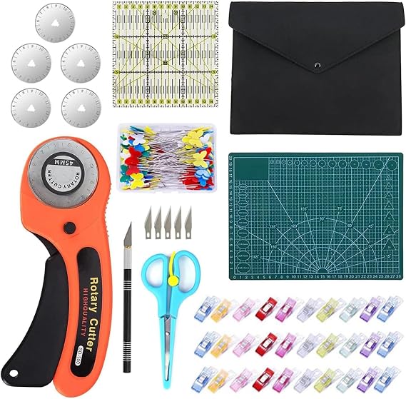 96PCS Rotary Cutter Set, Quilting Kit with Cutting Mat Patchwork Ruler Carving Knife, Rotary Fabric Cutter Kit for Sewing and Quilting for Cutting Fabric, Paper, Leather, Cloth