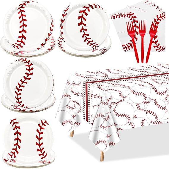 Baseball Party Decorations - 81Pcs Baseball Plates and Napkins Sets, Baseball Tablecloth for Sports Fans Kid Adult Baseball Birthday Party Supplies, Serve 20