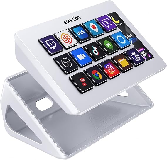 Stream Controller - SOOMFON Stream Studio Control Deck 15-Key Layout, Stream Deck for Live Content Creation, Controller for Streamers, Compatible with OBS/Twitch/YouTube, Works with Mac/PC, White