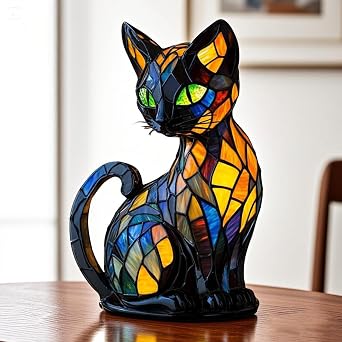 Yanzhenglip Cat Lamp, Stained Glass Cat Tabletop Night Light, Retro Cats Themed LED Table Lamp, Gift for Pet Lovers (#A)