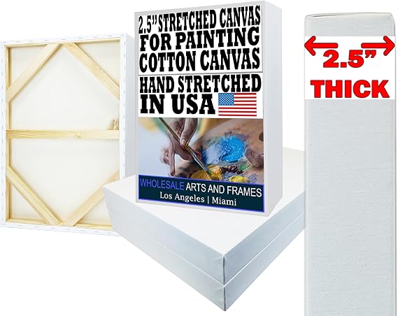 Stretched Canvas for Painting 4x4 2PK 2.5" 13 Oz. Canvas Value Pack.Large Stretched Cotton Blank Canvas for Painting. 4 x 4 Canvases Bulk XL Rectangle Universal Triple Primed for Paint&Sip