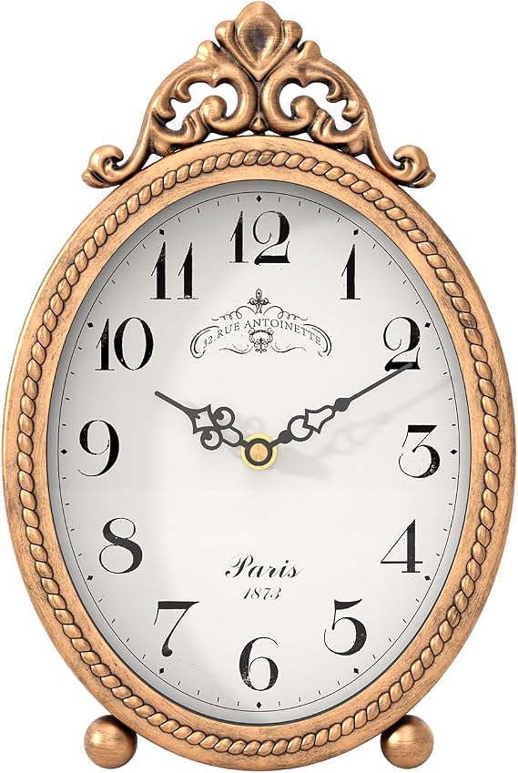 Abdurey Vintage Table Clock on Stand,Antique Gold French Rustic Style | Desk and Shelf Mantel Decorative Clocks, for Living Room,Farmhouse,Bedroom,Bedside,Gift Clocks