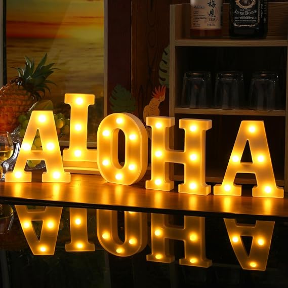 Aurelema 5 Pcs Aloha Hawaiian Luau Party Decorations Light up Sign