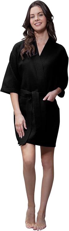 Turquaz Linen Lightweight Knee Length Waffle Kimono Bridesmaids Robes For Women - Spa Bathrobe
