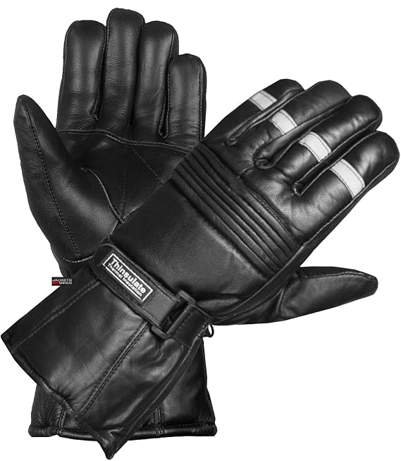 Jackets 4 Bikes Men's Premium Winter Motorcycle Reflective GlovesSheep Leather Thinsulate Gauntlet Style for Street Cruiser Biker