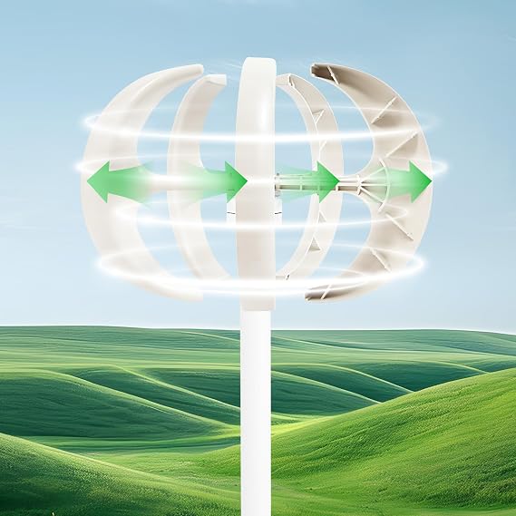 600W Vertical Axis Wind Turbine - Lantern Design for Low 6.56ft/s Startup, 12V Permanent Magnet Generator with IP67 Controller