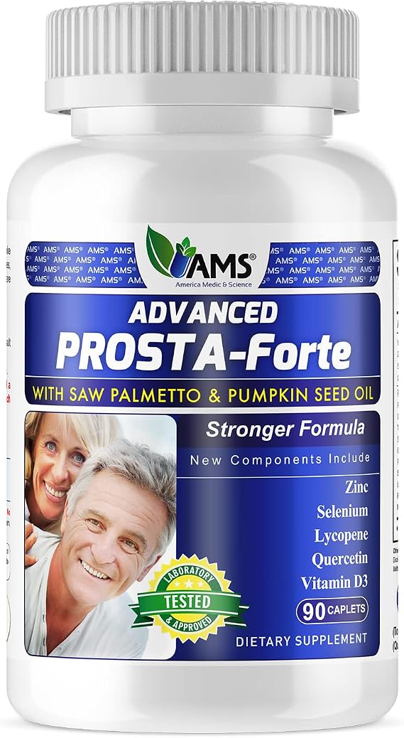America Medic & Science Advanced Prosta-Forte (90 Caplets) | Prostate Supplement for Men | Dietary Pills with Saw Palmetto Extract, Vitamin D3, Zinc, and Pumpkin Seed Oil for Enhanced Prostate Health