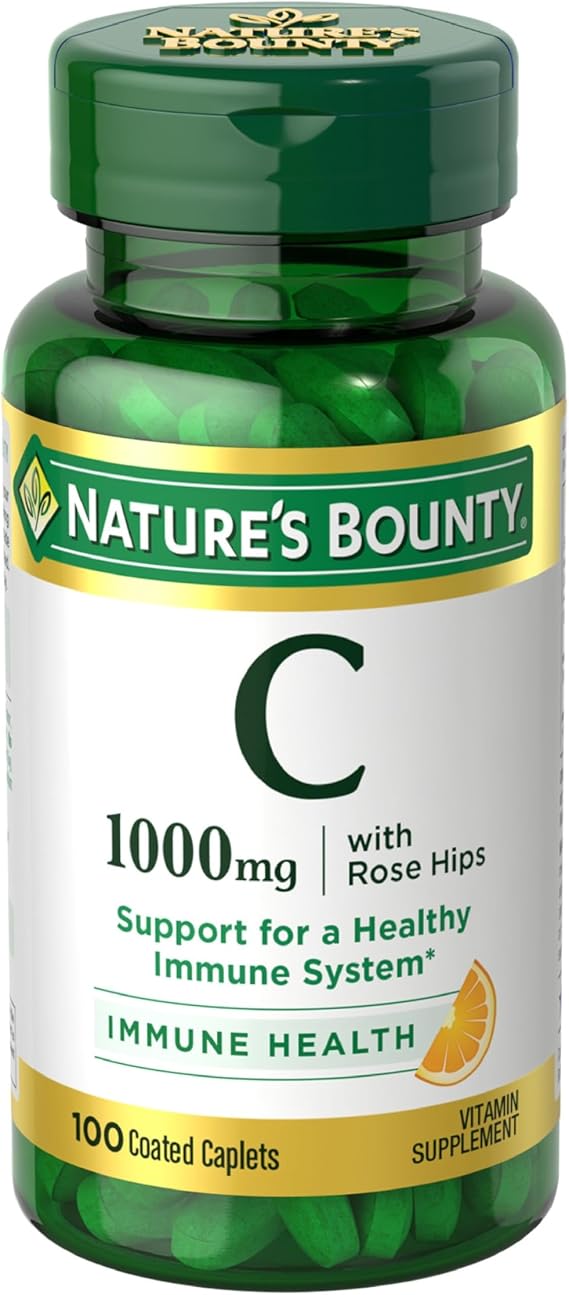 Nature's Bounty Vitamin C + Rose Hips, Vegetarian Caplets, 100 Count