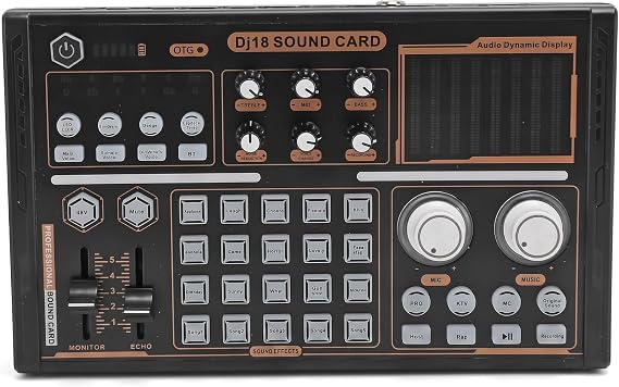 Sound Mixer, Live Sound Card with Noise Reduction Effects, 48V Condenser Microphone Support for Creative Streams