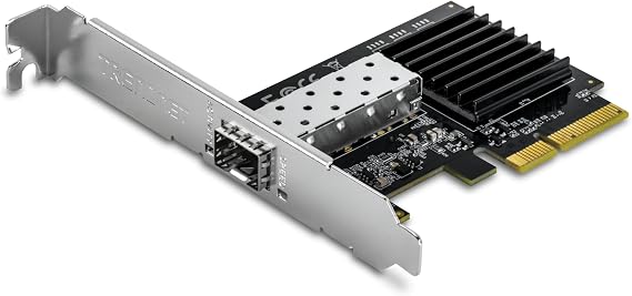TRENDnet 10 Gigabit PCIe SFP+ Network Adapter, TEG-10GECSFP, Convert A PCIe Slot Into A 10G SFP+ Port, NDAA & TAA Compliant, 802.1Q, Standard & Low-Profile Brackets Included, Windows Compatible,Black