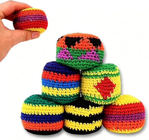 6/12/24PCS Knitted Hacky Sack Set, Hacky Sack Knitted Footbags, Crochet Kick Bags for Adults & Ks, 2026 Upgraded Colorful Juggling Footbag for Outdoor Party Game, Handwoven Toss Pack